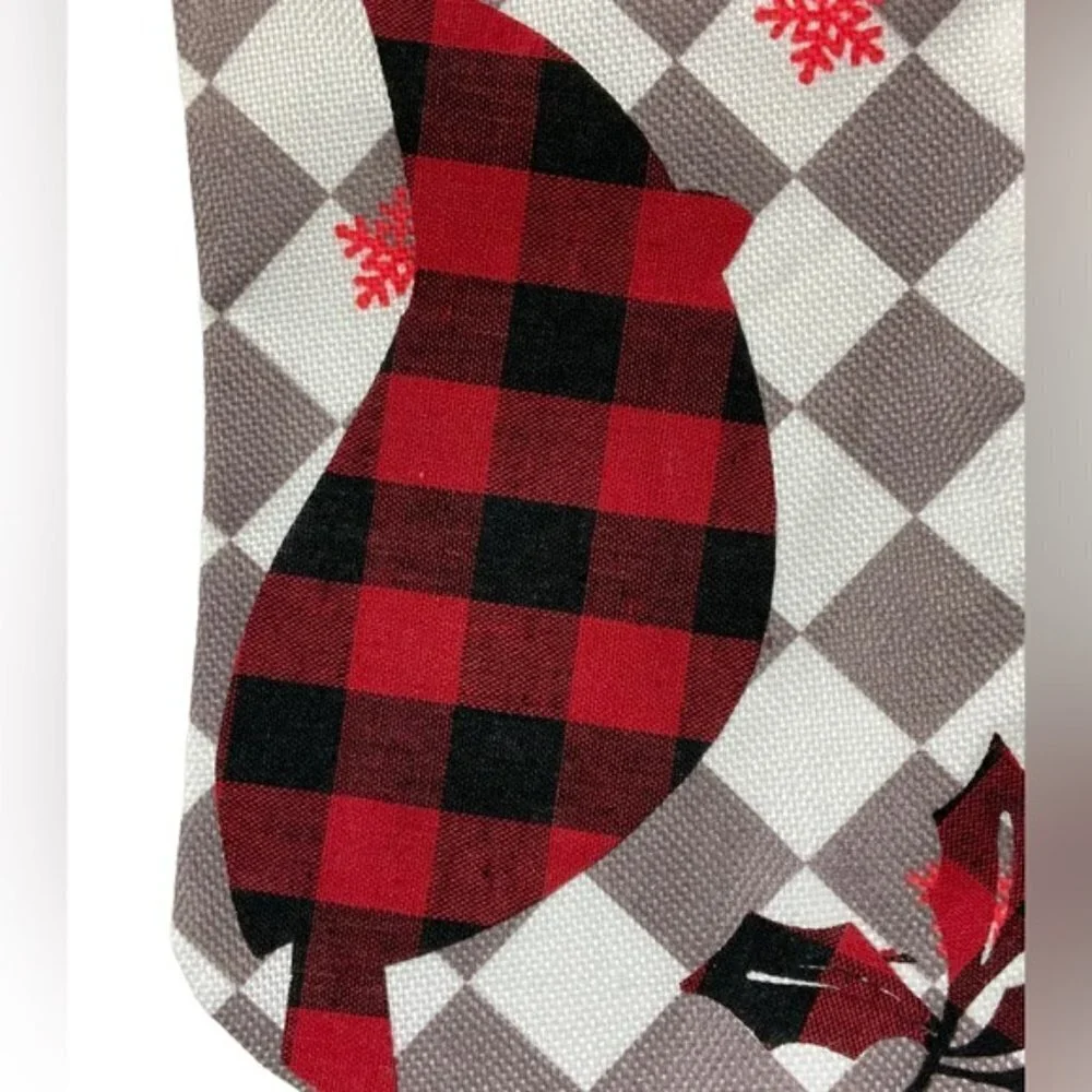 Christmas Stocking Cardinals Buffalo Check Plaid Red Black 17 inch 2 Piece